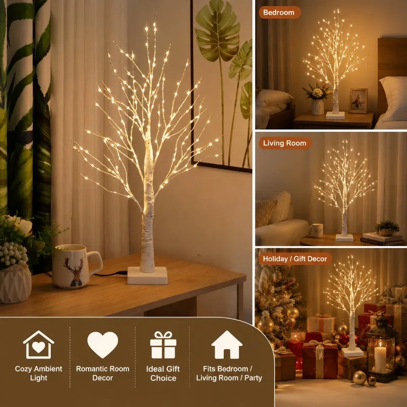 Modern LED Christmas Lights  Birch Tree Lights  Indoor Gift Decoration  Outdoor Halloween Simulation Tree Decoration Lights
