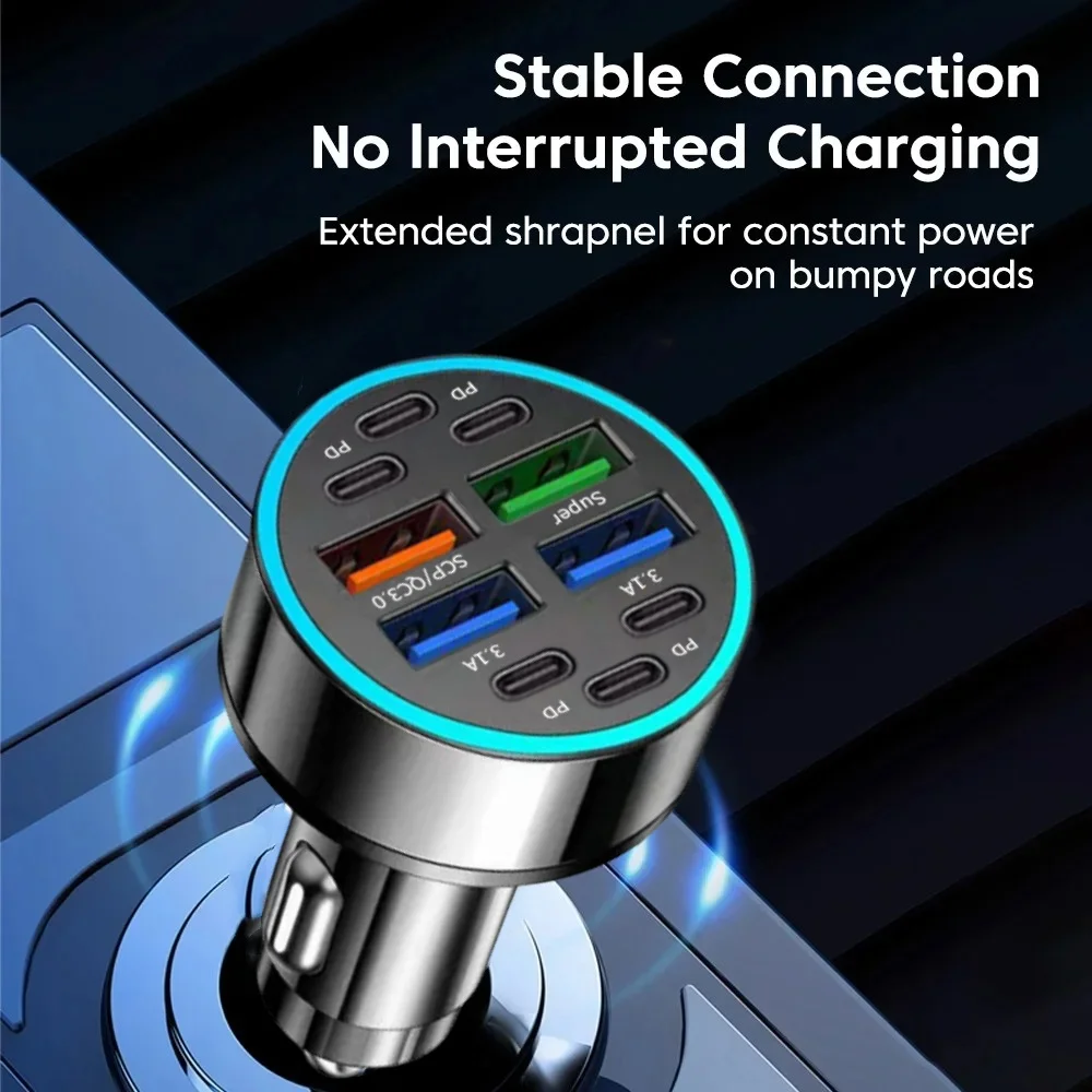 100 واط PD USB شاحن سيارة 10 في 1 سيارة ولاعة السجائر QC3.0 شحن سريع التوصيل شاحن هاتف السيارة فلاش تهمة مع شاشة ديجيتال