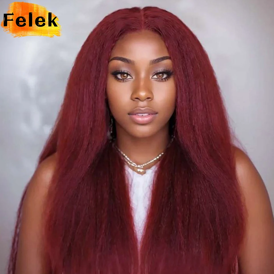 28 بوصة غريب مستقيم T جزء الدانتيل الباروكات للنساء الأسود الاصطناعية ياكي مستقيم الدانتيل الجبهة الباروكات البني شعر مستعار بتصميم مُجعد مع خط الشعر #2