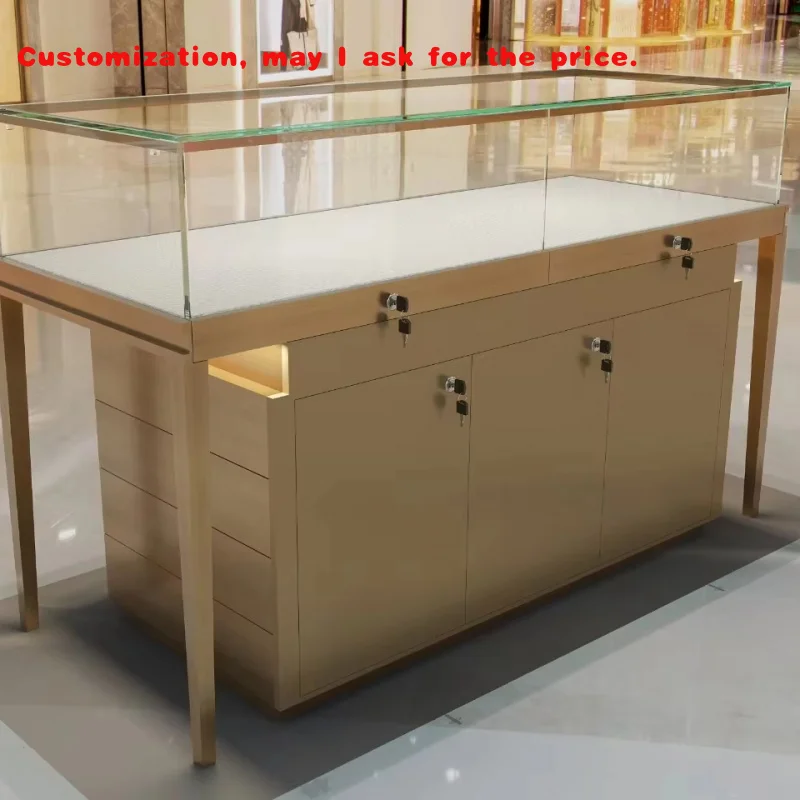 

Изготовленный на заказ. Роскошный стеклянный шкаф для ювелирных изделий. Светодиодное освещение. Водонепроницаемая металлическая подставка. Музей розничной торговли на заказ.