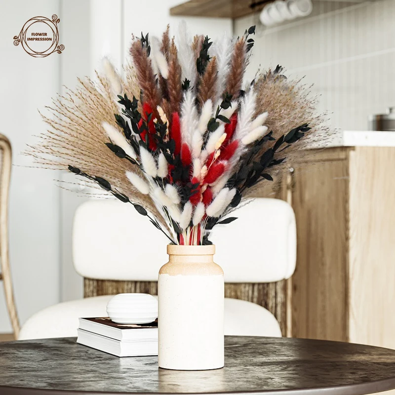 

Dried Flowers Natural Pampas Bouquet Christmas Decoration Artificial Plants DIY Making Bunny Tails Grass Eucalyptus Home Decor