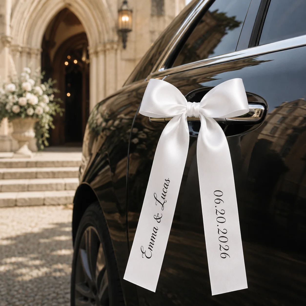 Custom Wedding Car Door Handle Ribbon Personalized Satin Bow 100x3.8cm Name Date Printed Bridal Vehicle Decoration Party Favor