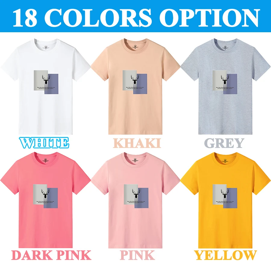 Cotton T Shirts Men Short New Deer Head Print O-Neck Slim T-Shirt Male Clothing Casual Tee Shirt 18 Colors Plus Size M-6XL