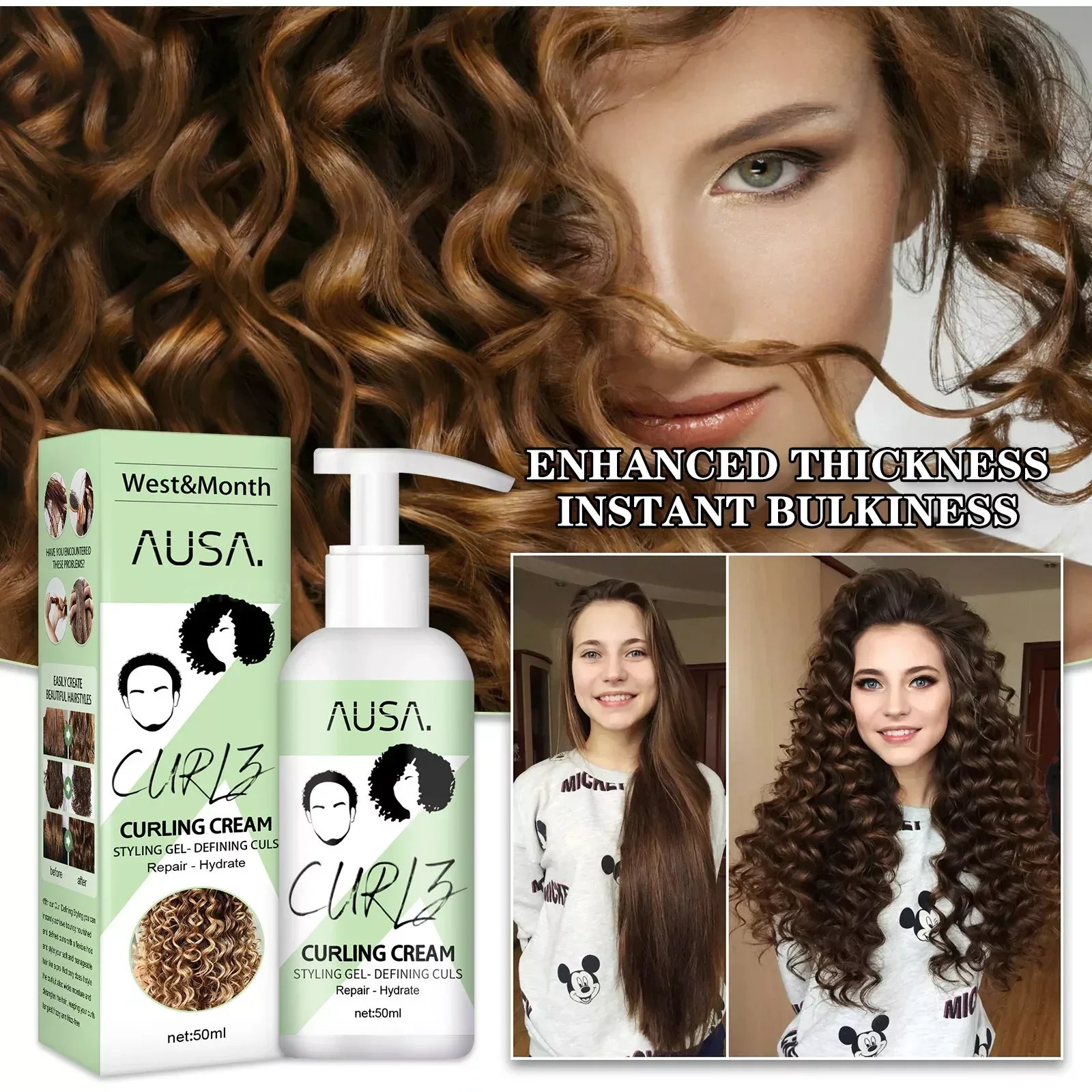 Crema Para el cabello rizado, productos para peinar el cabello, potenciador que define el rizo del cabello, crema reparadora hidratante Para Cabelo Cacheado