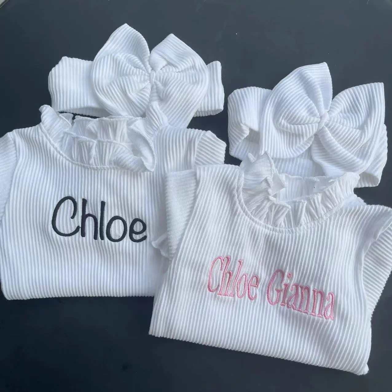 New Embroidered Baby Autumn Pit Stripe Climbing Clothes with Headband Set,Personalized Customized Girl Baby Bodysuit