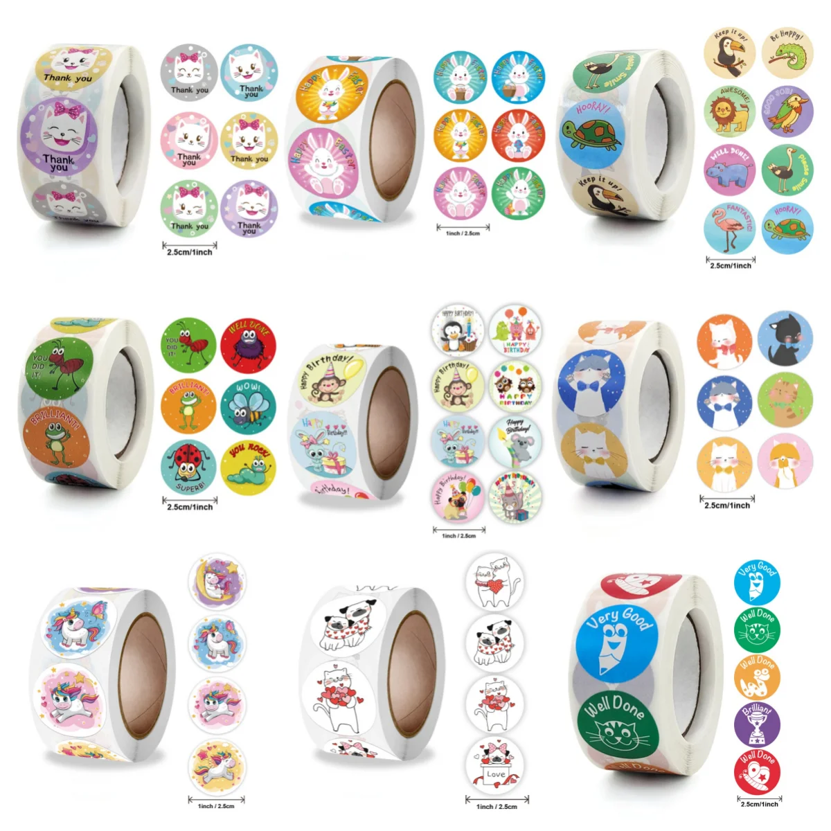 100-500pcs Spanish Reward Stickers Encouragement Sticker Roll For Kids Motivational Stickers With Cute Animals For Students