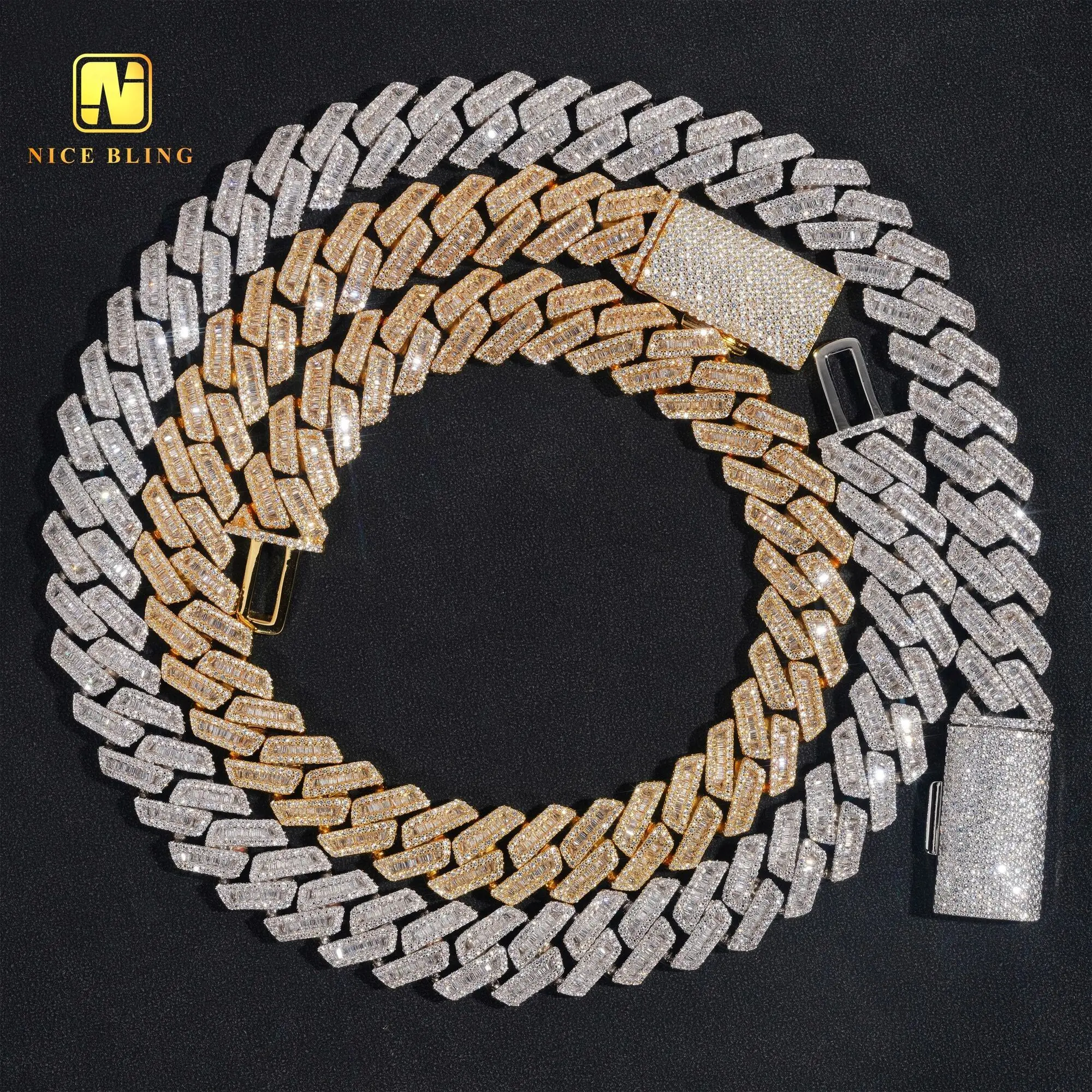 17mm Cuban Link Chains Men Hip Hop Jewelry Baguette Cz Diamond Necklaces Iced Out Brass Chains