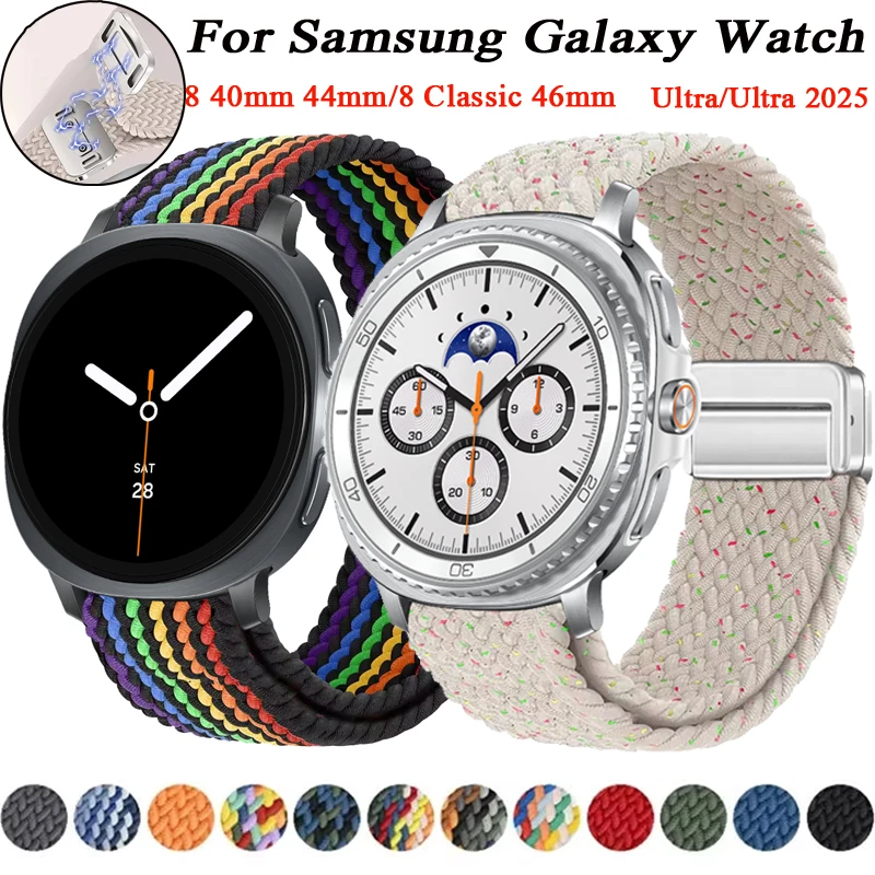 Magnetisches geflochtenes Nylonarmband für Samsung Galaxy Watch 8 40 44 mm/8 Classic 46 mm Sportarmband für Galaxy Watch Ultra/Ultra 2025