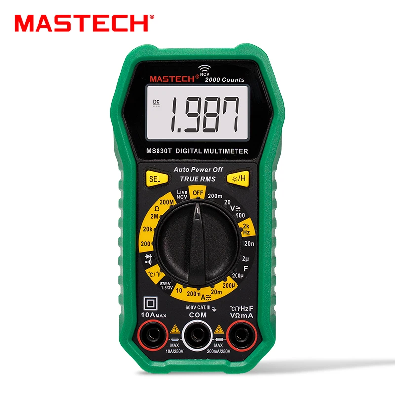 MASTECH 디지털 멀티미터 계량기, MS830M, MS830N, MS830T, 2000 카운트, 자동 AC/DC 전압 테스터, 옴 전류 전류계 감지기 도구