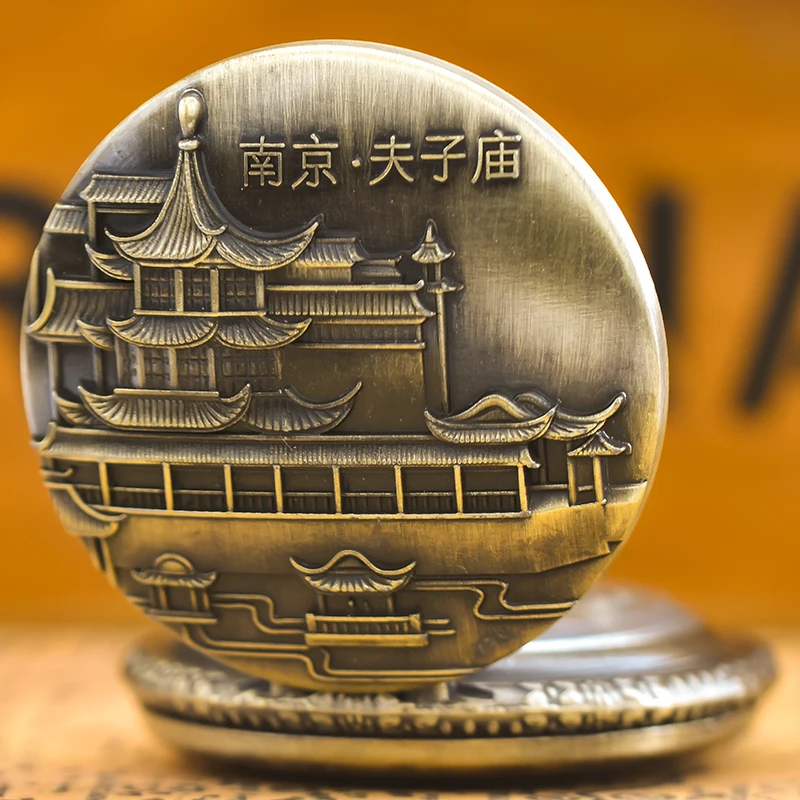 Винтажные бронзовые Кварцевые карманные часы, мужские и женские студенческие часы, коллекционные подарки от знаменитого храма сценического пятна фузи в Нанкине, Китай