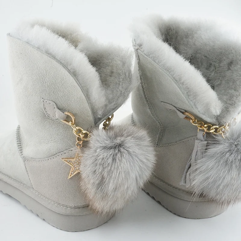 

Genuine Sheepskin Top Quality Shoes Tassel Women Natural Fur Wool Real Wool Boots Women Snow Boots Flats Boots Botas Mujer