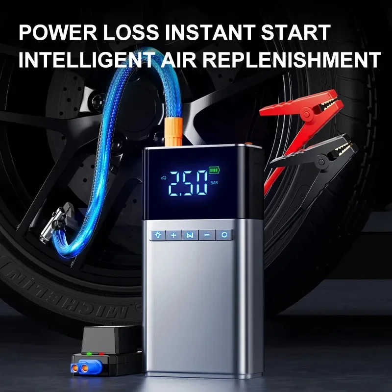 Car Jump Starter Air Pump 4 in 1 Air Compressor Outdoor Power Bank LED Lamp Car Battery Starter Tyre Inflator with Eva Bag