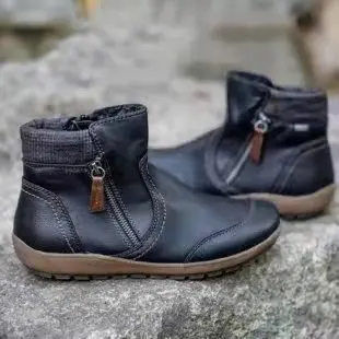Ankle Boots Women\'s Plus Size Short 2022 Autumn and Winter Double Zipper Flat Snow Boots Wedges Low Top Shoes Botas Femininas