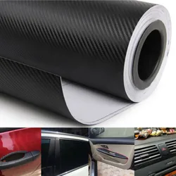 Vinilo de fibra de carbono 3D para coche, película de envoltura de vehículo negro, Burbuja sin aire, 127cm