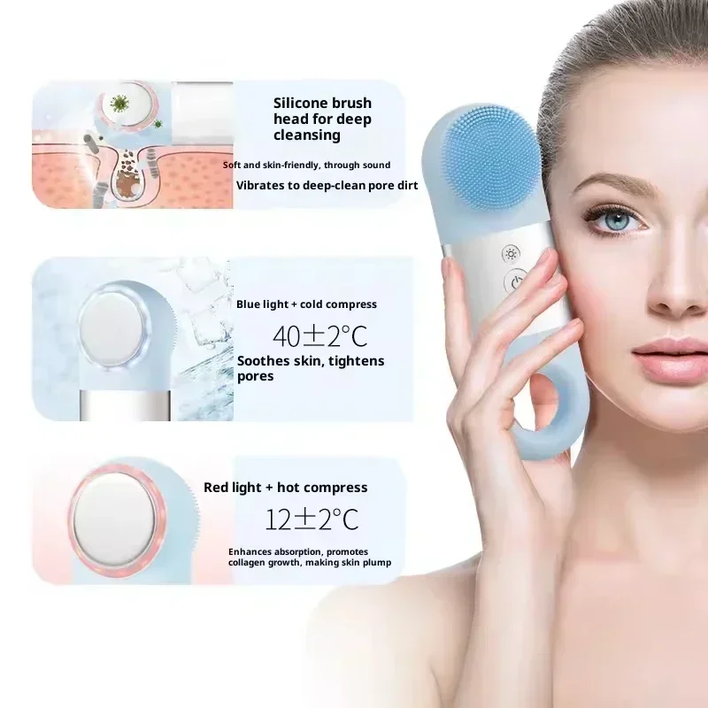 

Silicone Electric Facial Cleansing Brush Face Cleanser Massager Makeup Remover Hot Cold Compress Skin Rejuvenation Tool