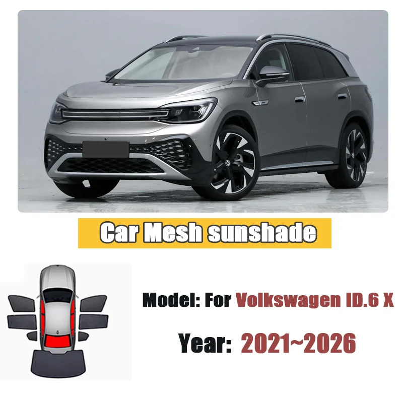 Car Sunshade For Volkswagen VW ID.6 X 2021-2026 2024 2025 Blackout Mesh Blocks UV Rays Windshield Frame Curtain Car Accessories