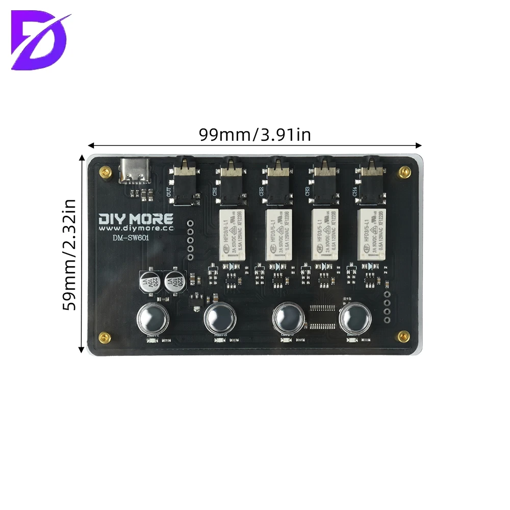 DC 5V AUX 3.5mm Audio Switcher Audio Amplifier Board 4-In 1-Out Multi Channel Input Type C Interface DM-SW601 Audio Module