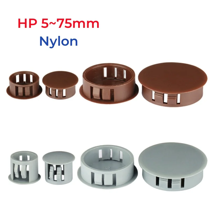 5~75mm Brown Nylon Plastic Snap On Hole Plug Caps Wall Cable Desk Covers Round Furniture Hole Bung