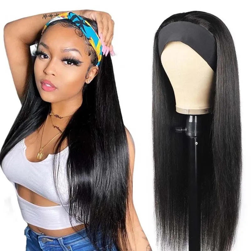 African American Ice Ribbon Bandana Wigs Women Long Straight Hair 24 Inches Black High Quality Synthetic Wig Women Cosplay Party