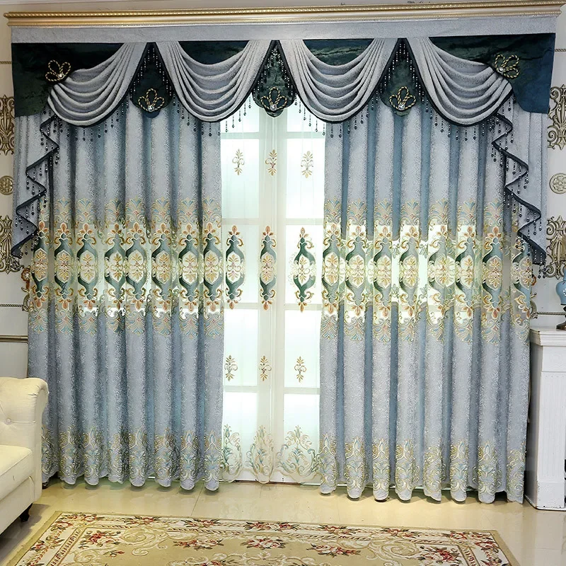 Embroidered Curtains for Living Room Chenille Jacquard Shading Curtains Light Luxury and Elegant Water-soluble Hollowed Out