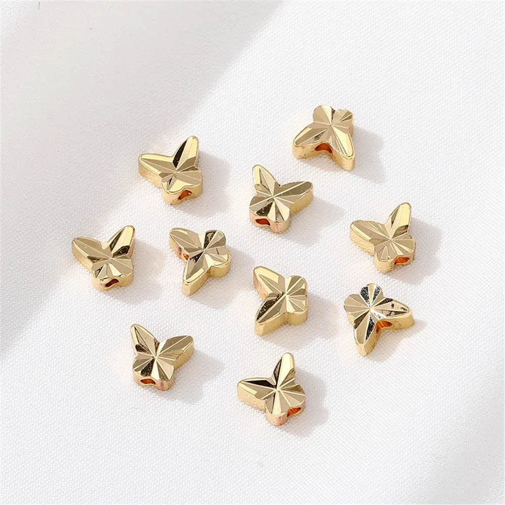 14K Gold Double Cut Butterfly Shaped Bead DIY Handmade Bead Bracelet Necklace Jewelry Material Accessories