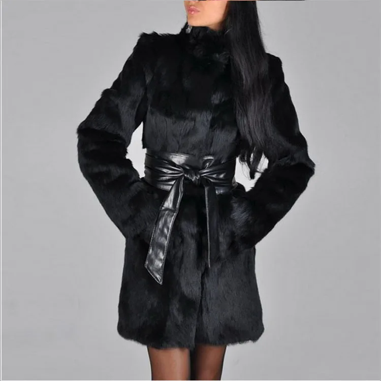 

2024 New autumn and winter women's imitation fur mink coat fox fur coat medium long imitation fur belt