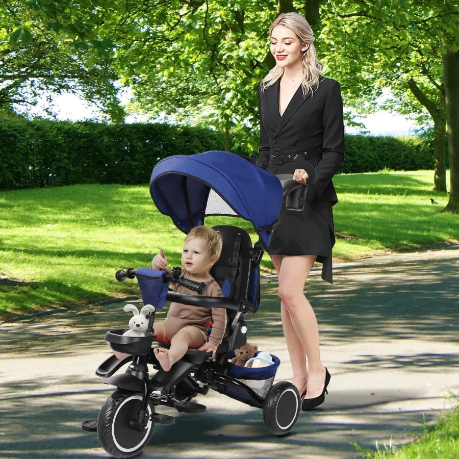Opvouwbare driewieler 8-in-1 babydriewieler met verwijderbare en verstelbare luifel Ouderhandgreep 5-poorts veiligheidsharnas Peuterfietskinderwagen
