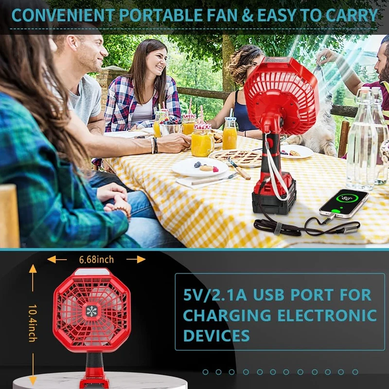 

На открытом воздухе в помещении, используемый для Milwaukee, аккумулятор 18 В, портативный беспроводной вентилятор для работы со светодиодной подсветкой, пульт дистанционного управления, вентилятор для кемпинга, уличный