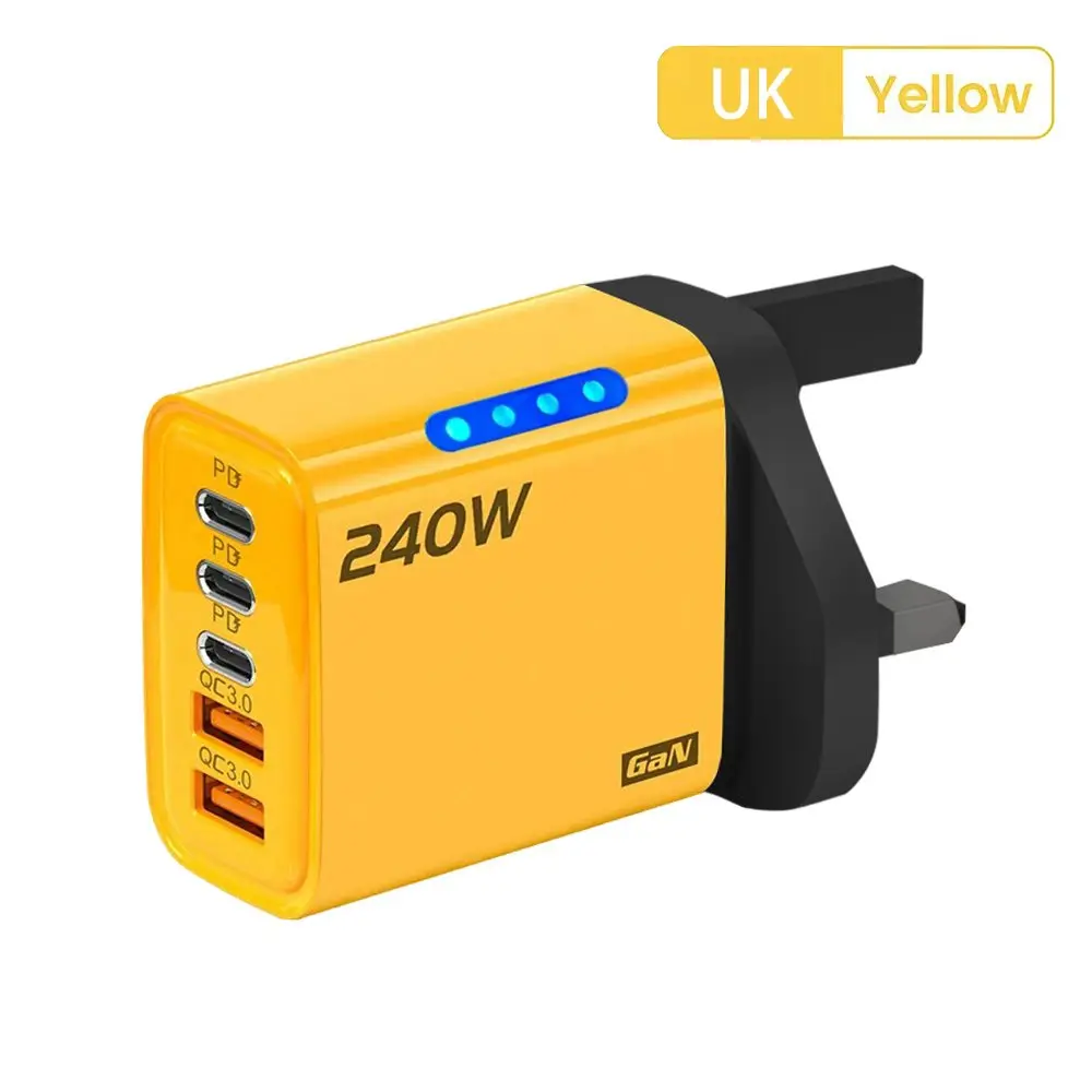 240W 5-in-1 GaN Fast Charger Desktop Power Adapter 3PD 2USB Ports for iPhone Samsung Xiaomi Tablet EU/US/UK Plug USB C Charger