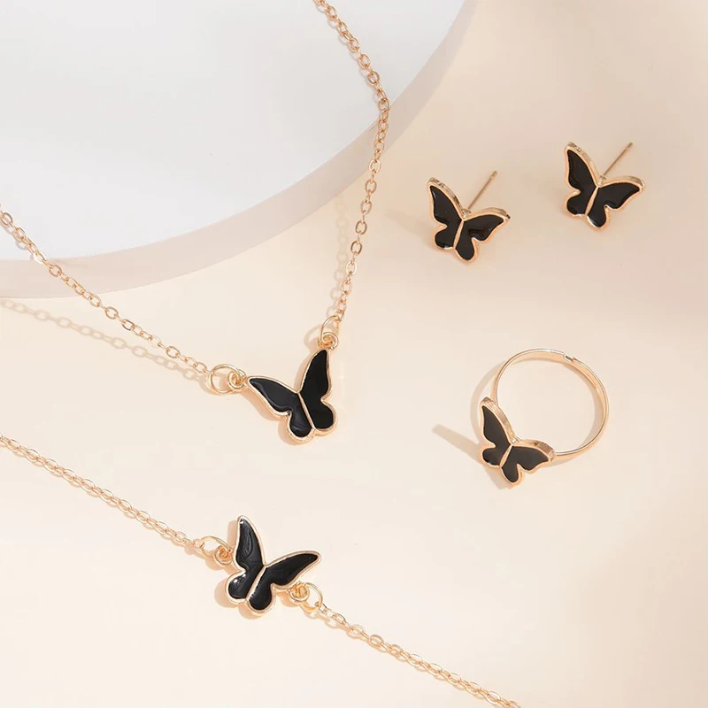 5PCS Hot Selling Fashion Insect Butterfly Jewelry Set Acrylic Animal Ladies Luxury Gold Plated Accessories High Quality