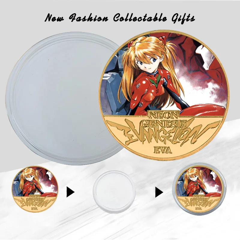 EVA Commemorative Collection Gold Coins Neon Genesis Evangelion Anime Figure Asuka Langley Ayanami Rei Portrait Anime Coin Gift view 6