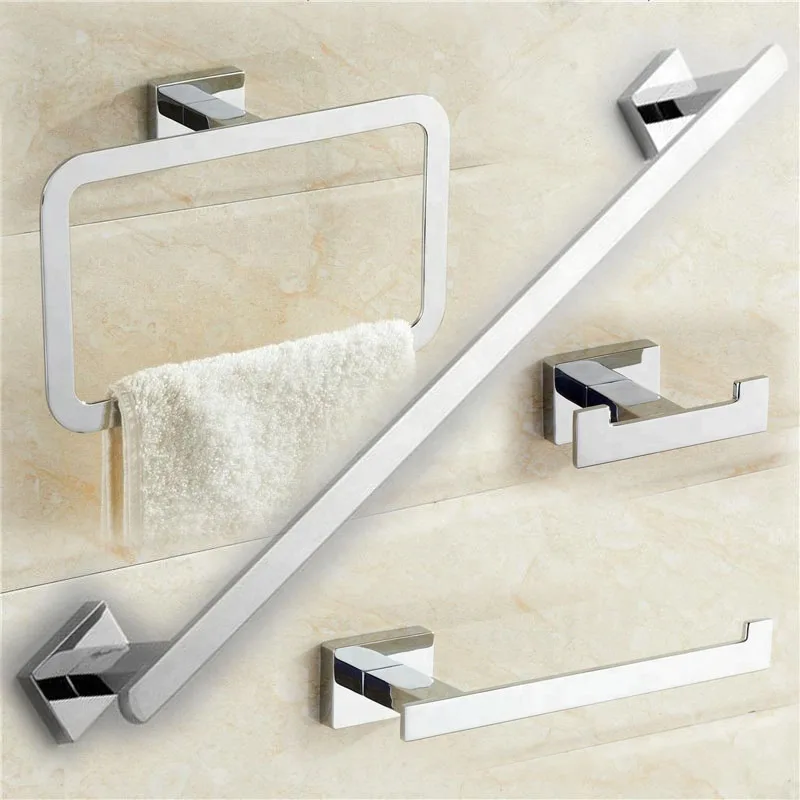 Gold  Plated Brass Made Towel Bar Towel Ring Toilet Paper Hold Robe Hook Bathroom Accessories Bathroom Hardware 4 Pcs Set