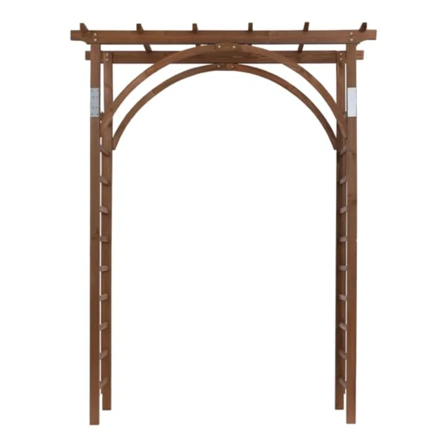 

Elegant Dark Brown Wooden Arch Trellis for Climbing Plants Flat Top Outdoor Arbor for Roses Vines Vegetables and Decorative Bac