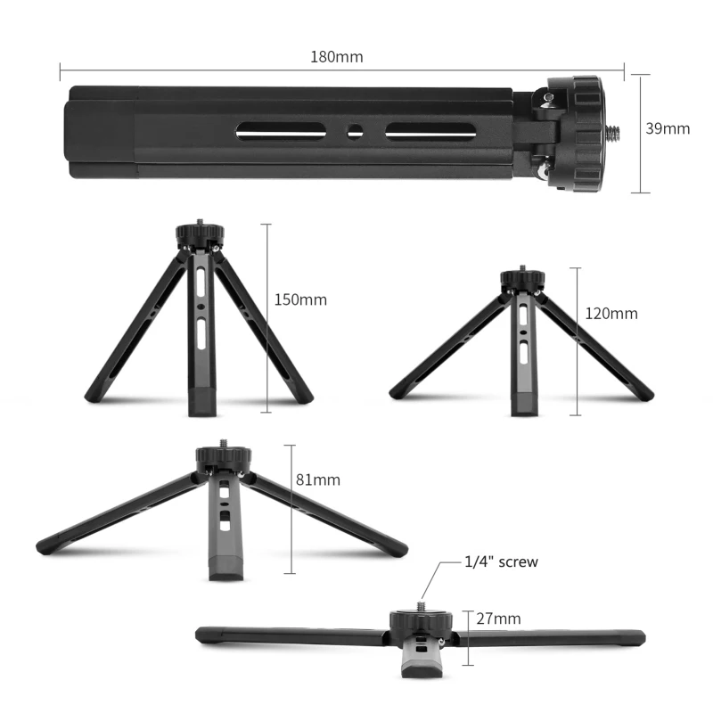 Mini Metal Tripod Aluminum Alloy Desktop Stand Tripod with 1/4 inch Screw for DSLR ILDC Camera Camcorder Projector