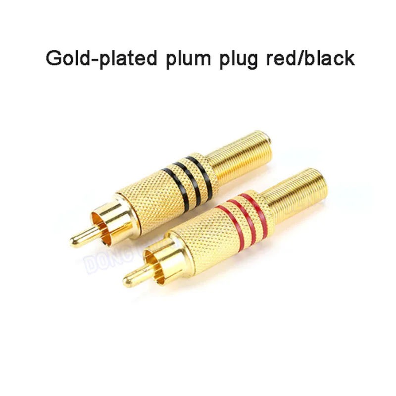 2Pcs Gold Plated Lotus RCA Plug Socket Connector With Red/Black Ferrule RCA Plug Audio Video Amplifier Speaker Adapter