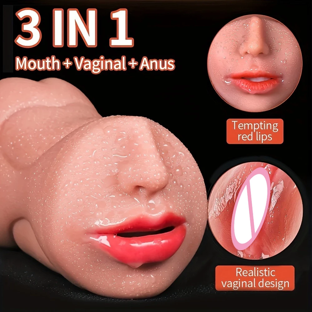 Male Vagina Ass Oral 3 in 1 Male Masturbator Adult Sex Toys 3D Realistic Vagina Portable Adult Toys Oral Male Masturbator Cup