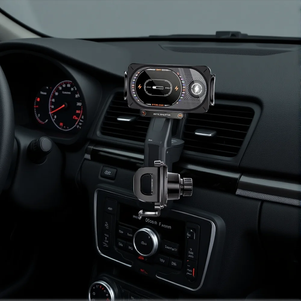 Wireless Car Charger Integrated Car Mount Phone Holder Auto-Clamp Charger Mount Adjustable Wireless Charging Stand For Long