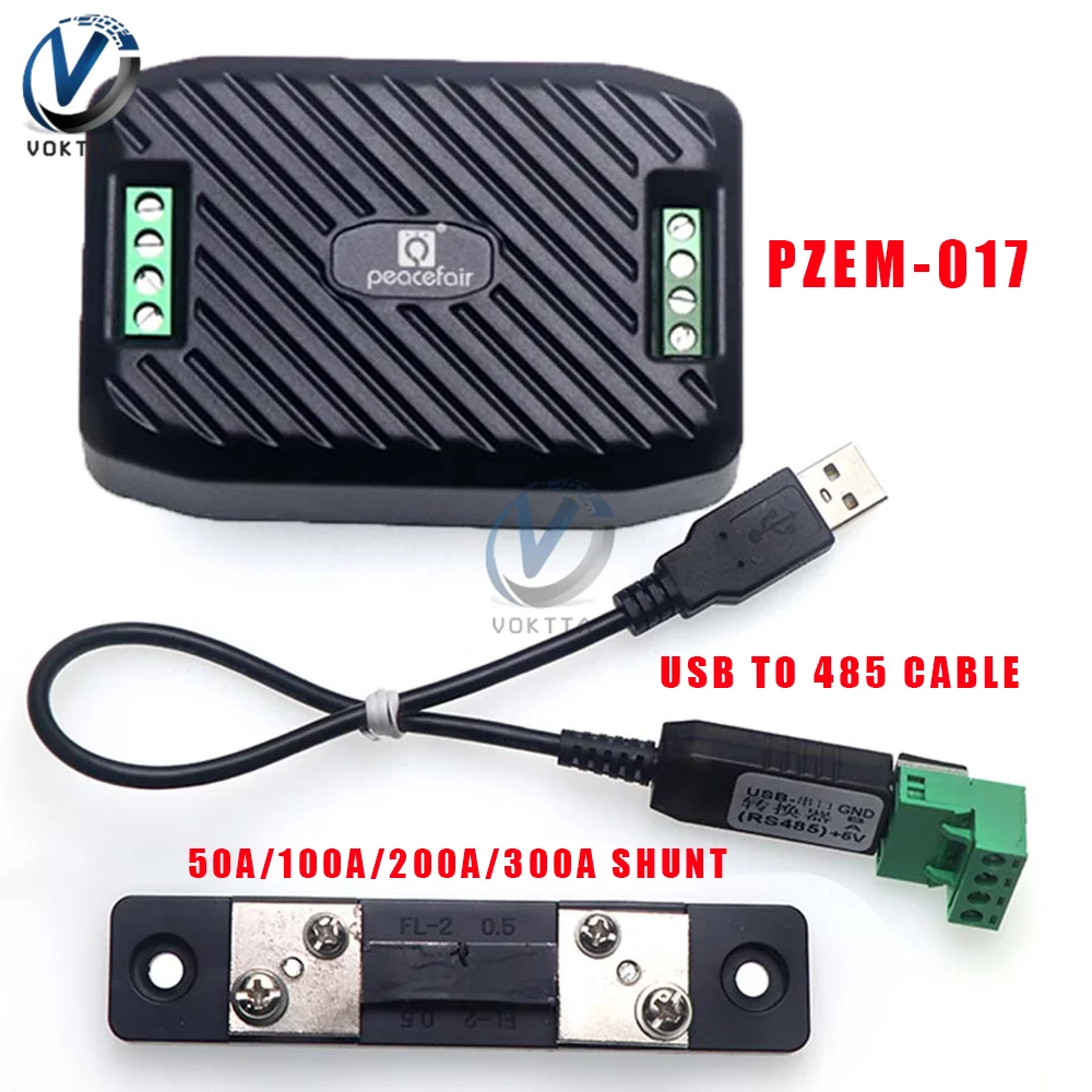 PZEM-017 DC Wattmeter Voltmeter RS485 Modbus Voltage Current Power Meter 50A 100A 200A 300A Voltage Tester With USB Converter