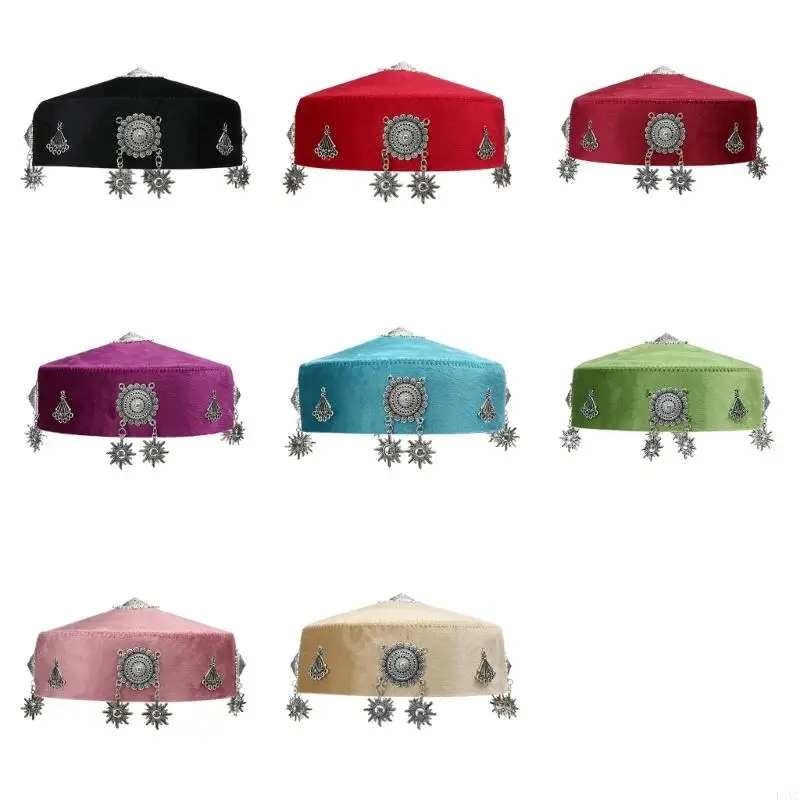 

L5YC Kazakh Folk Costume Hat Traditional Ethnic Design Durable Polyester Fabric for Cultural Event and Daily Wear