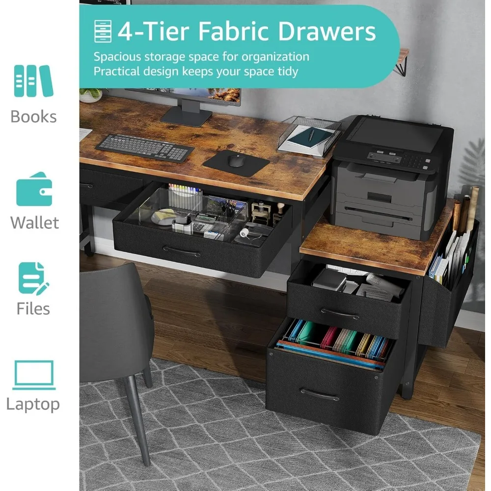 مكتب منزلي مقاس 57 بوصة مع خزانة أدراج ملفات قماشية، وحامل طابعة خزانة الملفات للمساحات الصغيرة #6