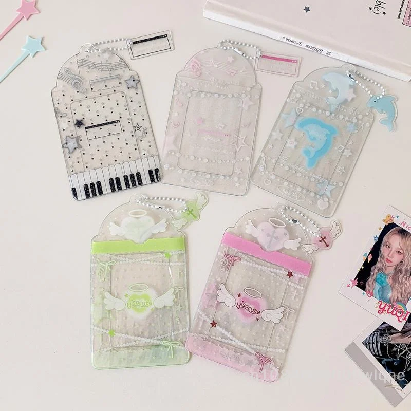 ซองใส่บัตรใสแบบมีกลิตเตอร์ 1 ชิ้น - สายคล้องคอแฟชั่นสำหรับใส่การ์ดรูป K-pop และบัตรโดยสาร〔YY33〕