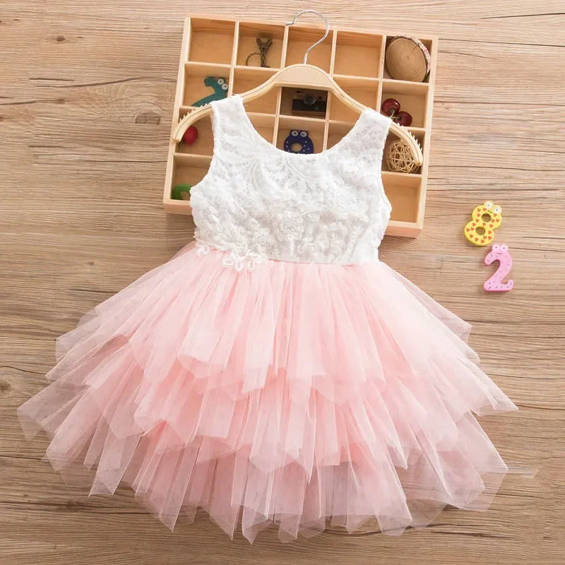 Girls Pink Summer Dress Sequined Evening Party Princess Velvet Tutu Gown Baby Birthday Prom Clothes 2-6Y Toddler Girl Dresses