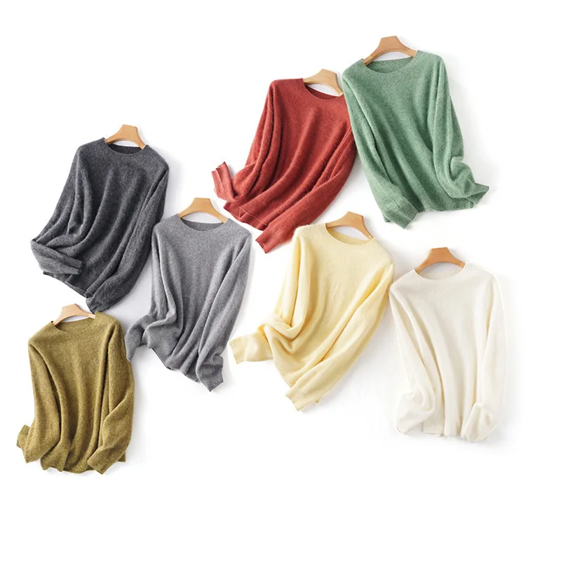 Maglione in cashmere di lana autunno inverno, girocollo/collo a V senza cuciture morbido 96% lana, pullover al4% cashmere, maglieria da donna
