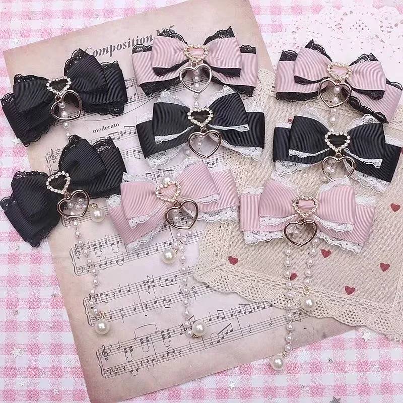 

[1pair] Lolita cosplay Girl hairpin Bow barrette cute hair accessories japanese aesthetic hair clips y2k cute items for girls