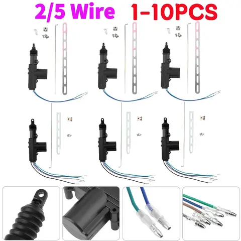 1-10PCS 2/5 와이어 범용 자동차 전기 액추에이터 원격 중앙 도어 잠금 장치 12V 헤비 듀티 잠금 시스템 단일 건 유형 키트