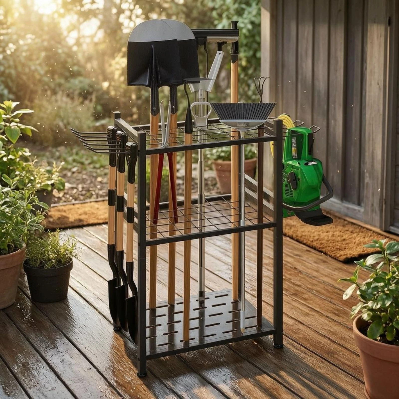ガーデンツール収納ラック ブラックメタル ヤードツールラック - Gardening Tools Rack のレビューと価格