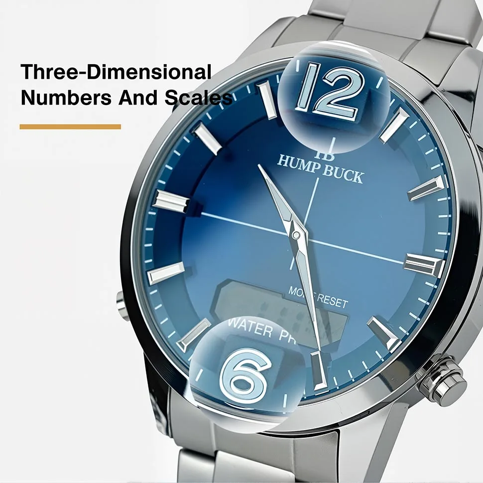 HUMPBUCK Multifunctional Watch for Men with Dual Time Digital Display Stopwatch Perpetual Calendar and Chime at the Correct Time