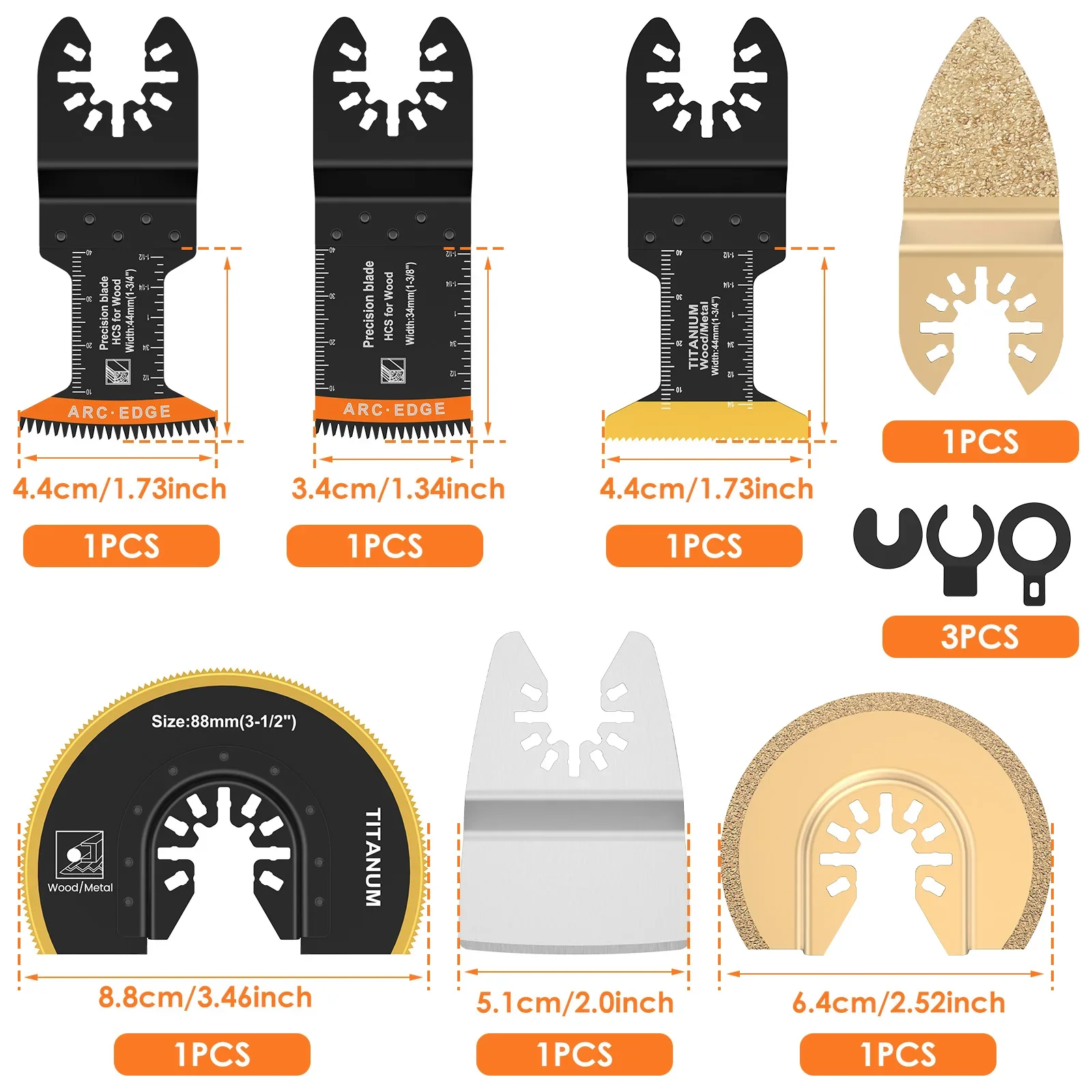 7 Stuks Oscillerende Zaagbladen Set Multifunctionele Semi-Cirkel Titanium Bimetaal Zaagbladen Boog Rand Precisie Tand Multitool Blad