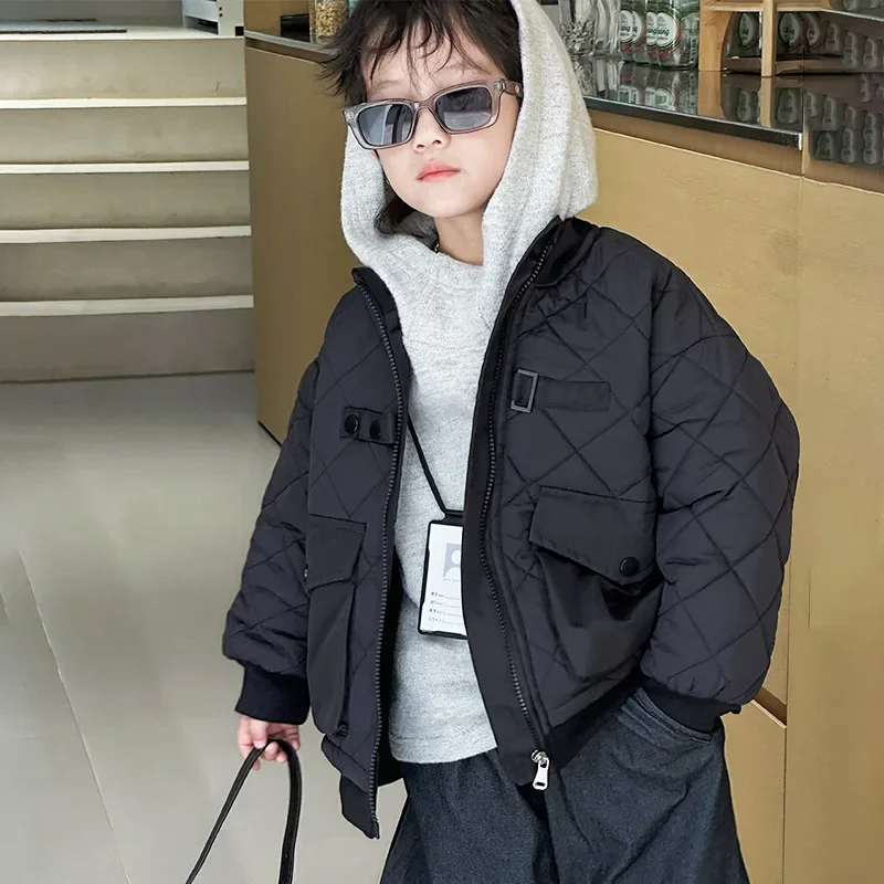 Children Clothing Boys Solid Color Design Sense Jacket 2024 Winter New Boys Personality All Match Coat Fashion Fleece Jacket Top