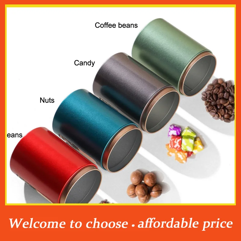 Portable Sealed Jar Travel Moisture-proof Solid Color Nut Candy Food Coffee Storage Container Tea Can Metal Box Tinplate Storage